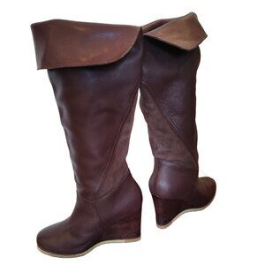 UGG Ravenna Wedge Tall Boots Brown Leather & Suede #3200 Size 6
